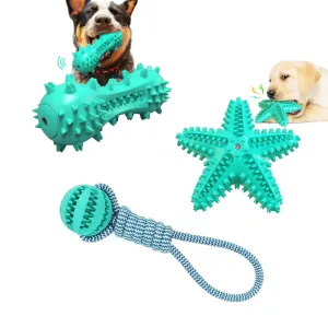 3-Pack Squeaky Toothbrush & Rope Ball Dog Toys