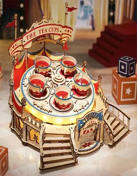 3D Wooden Music Box Kit with LED: Rotating Swing Ride DIY