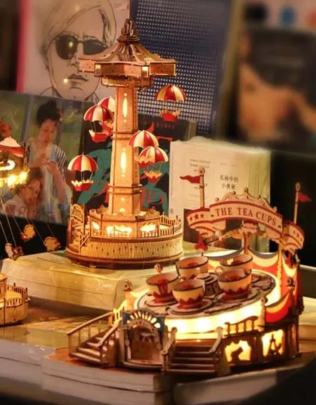 3D Wooden Music Box Kit with LED: Rotating Swing Ride DIY