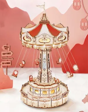 3D Wooden Music Box Kit with LED: Rotating Swing Ride DIY
