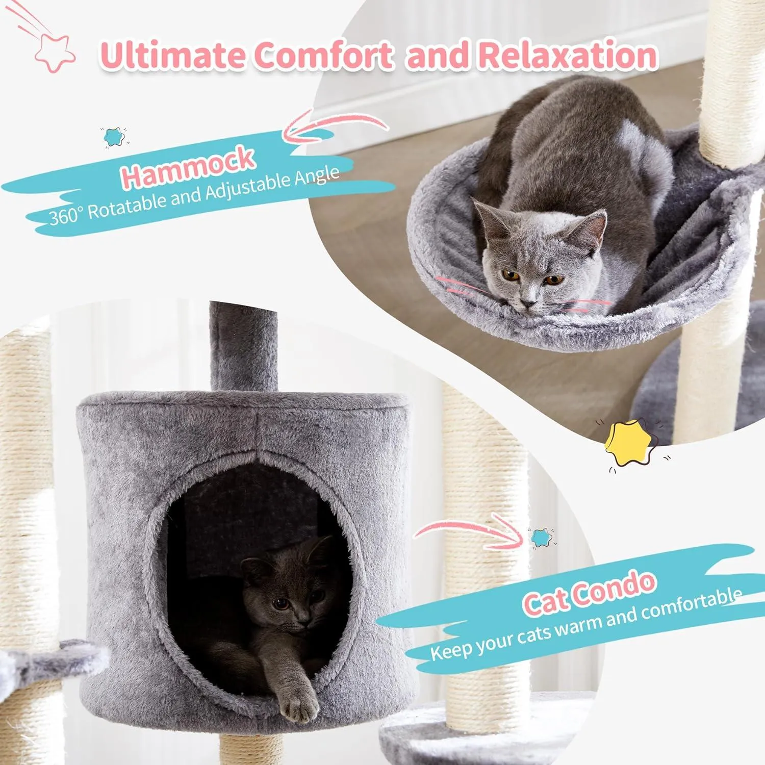 5-Level 60.2" Large Cat Tower with Soft Hammock & Scratch Posts