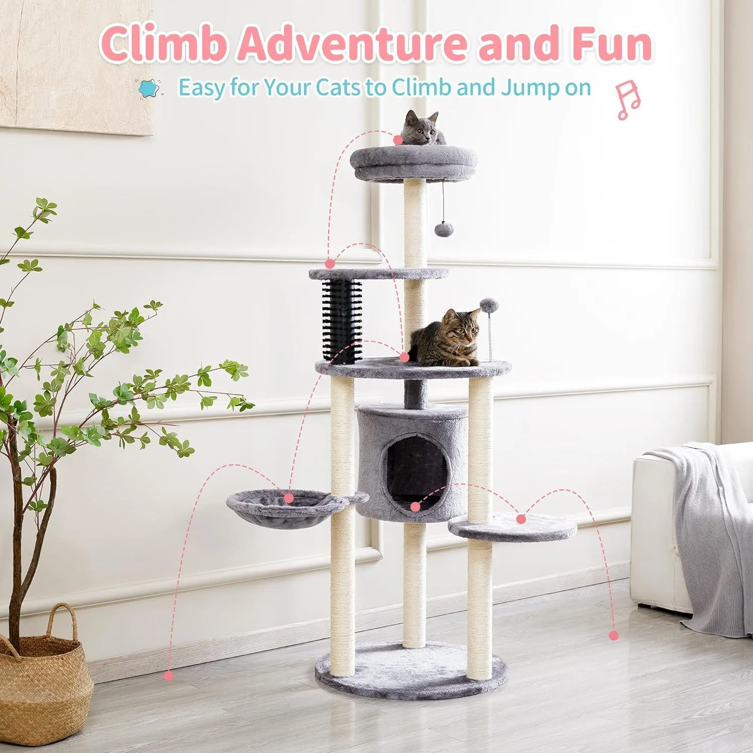 5-Level 60.2" Large Cat Tower with Soft Hammock & Scratch Posts