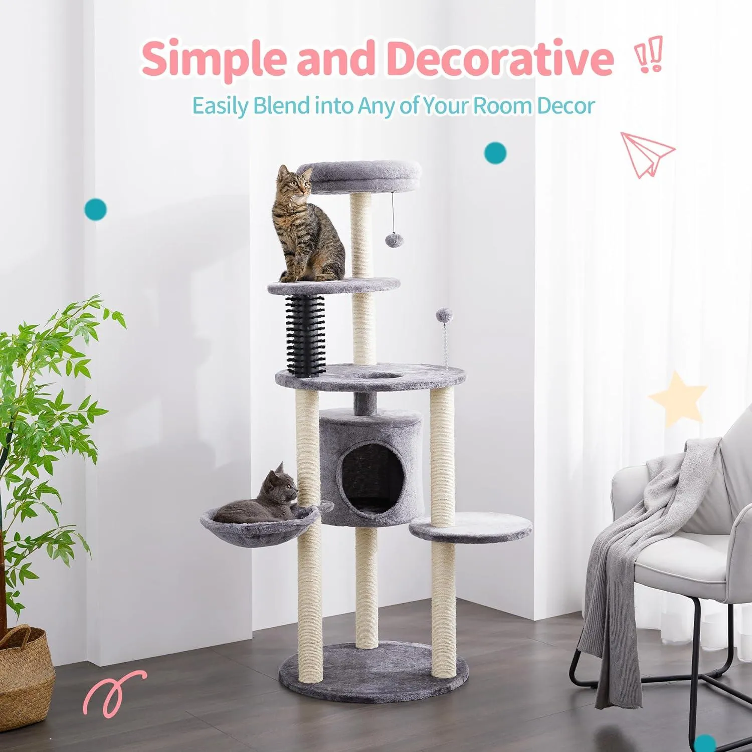 5-Level 60.2" Large Cat Tower with Soft Hammock & Scratch Posts
