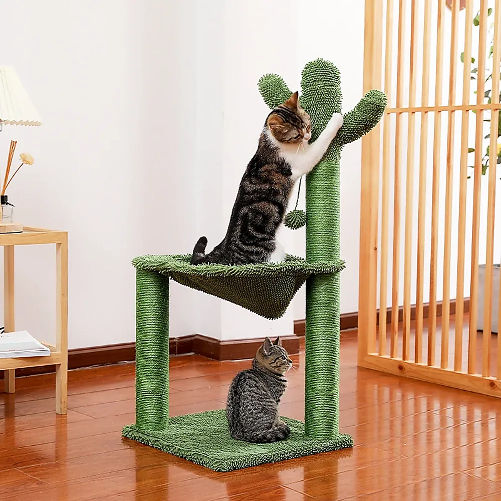85cm Cactus Cat Tree Tower with Sisal Posts & Pom-Pom