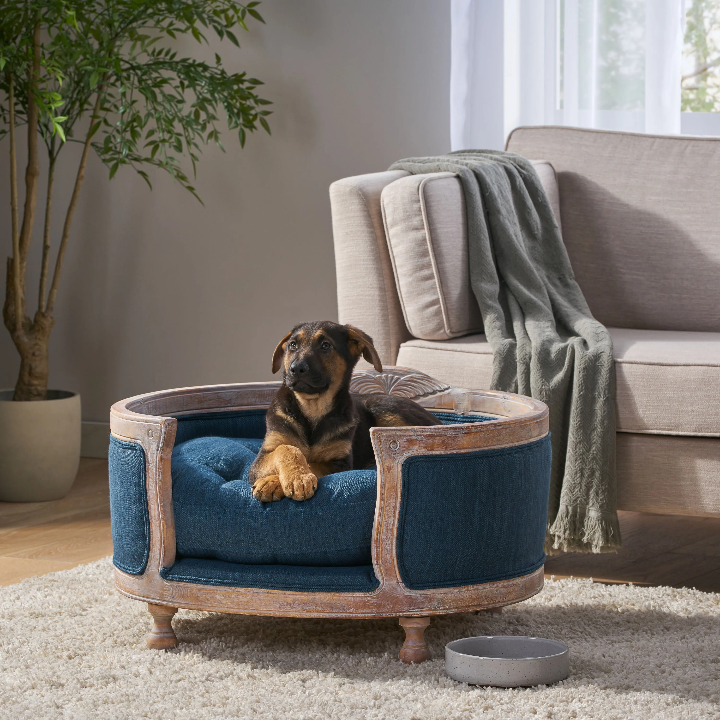 Burgos Contemporary Upholstered Medium Pet Bed with Wood Frame