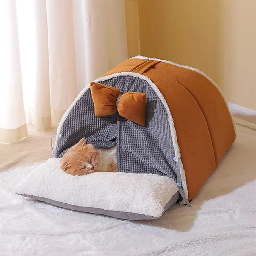 Cozy Bow-Tent Cat Bed