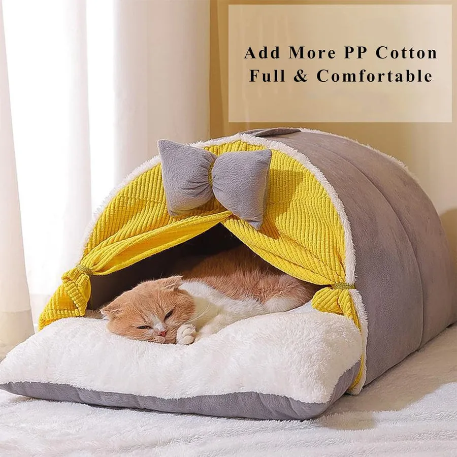 Cozy Bow-Tent Cat Bed