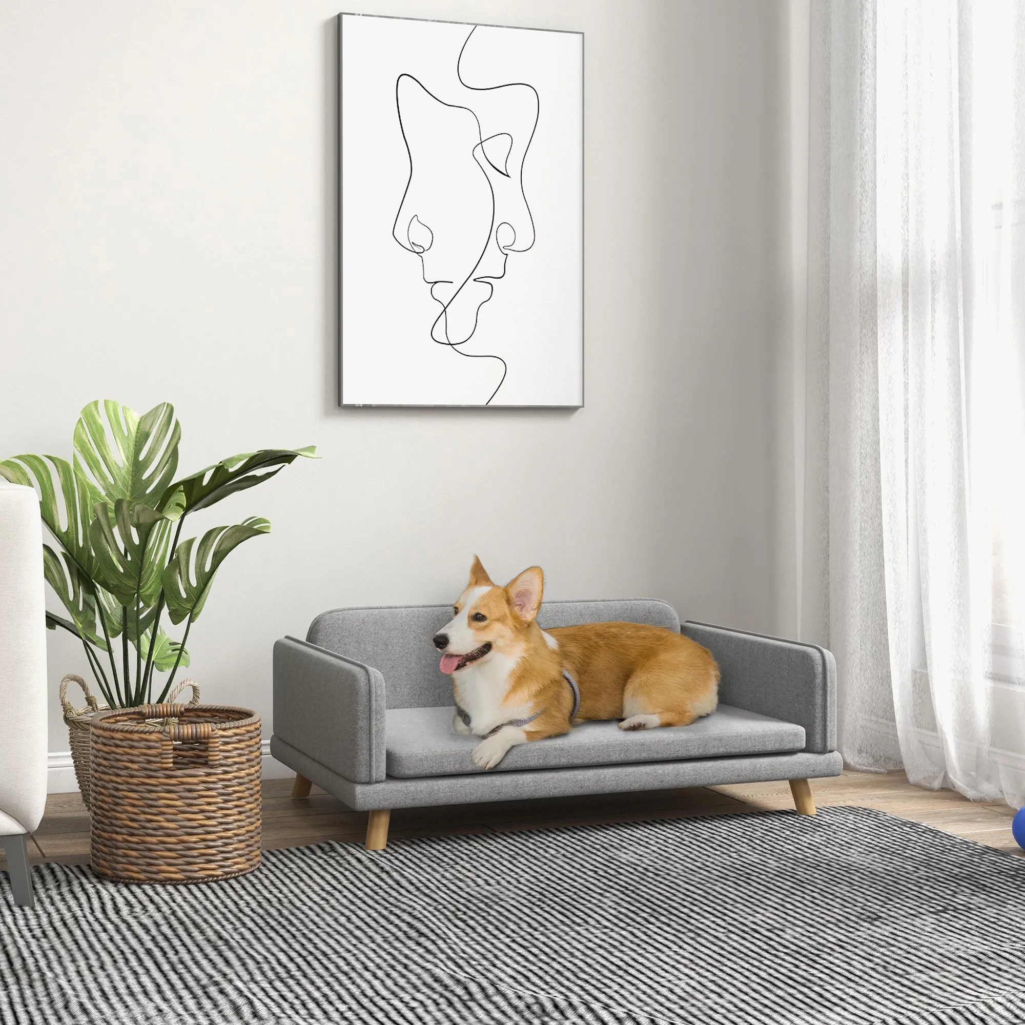 Dog Sofa for Medium Dogs, Pet Chair with Legs, Water-resistant Fabric, Removable Cover, Grey