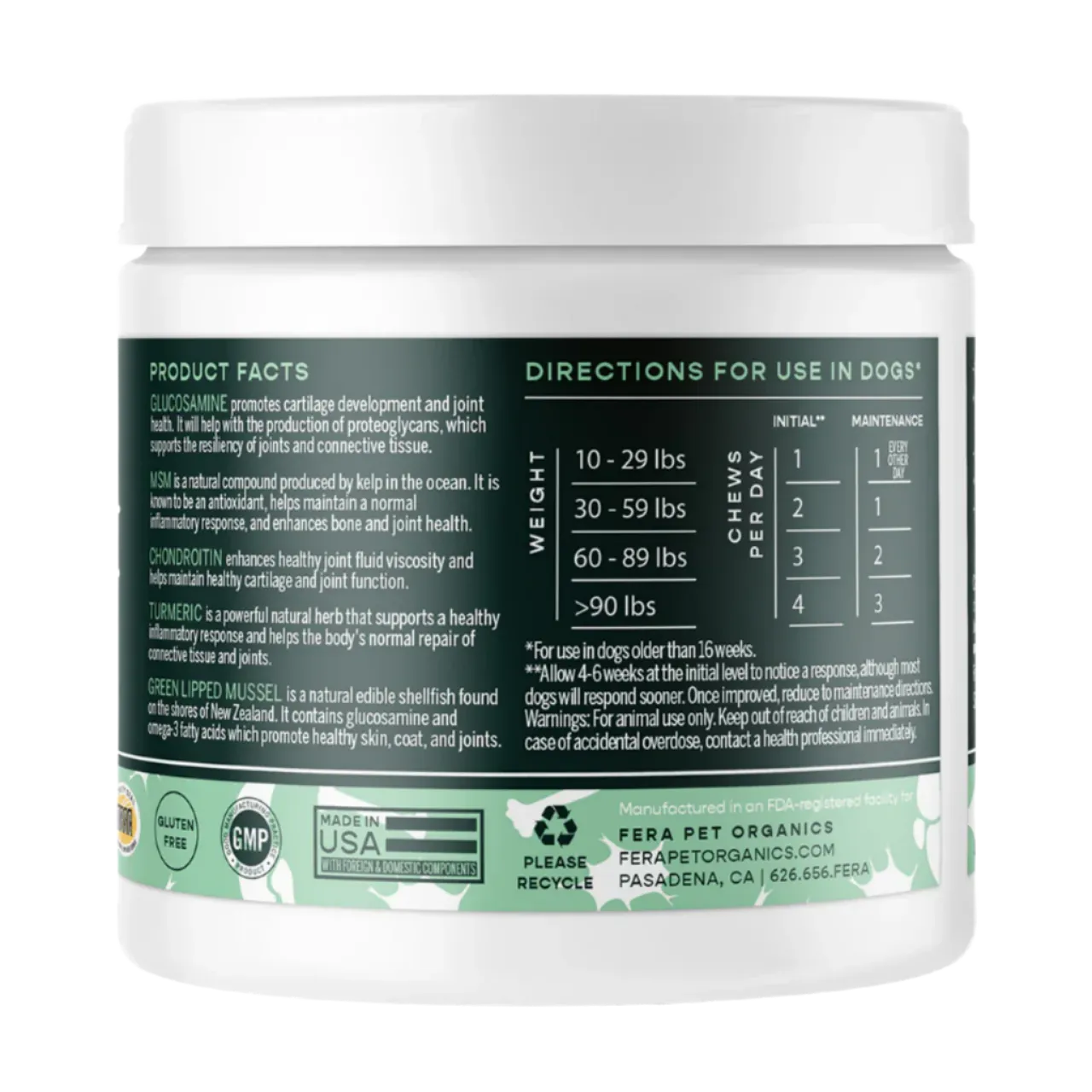 Fera Pet Organics Dog and Cat Supplement, Hip   Joint Support for Dogs
