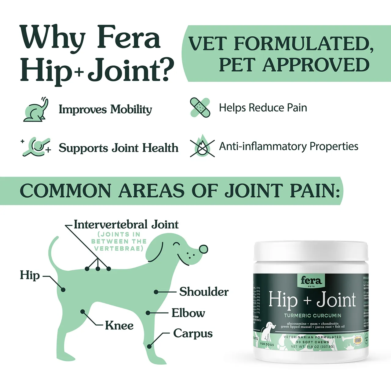 Fera Pet Organics Dog and Cat Supplement, Hip   Joint Support for Dogs