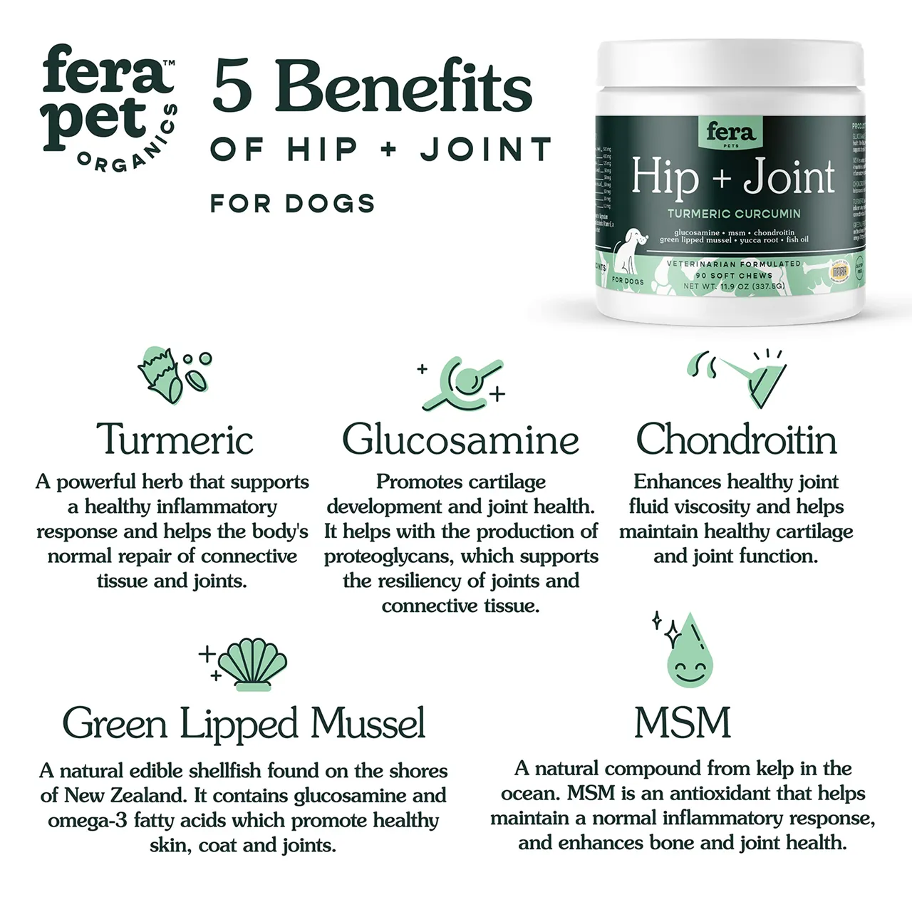 Fera Pet Organics Dog and Cat Supplement, Hip   Joint Support for Dogs