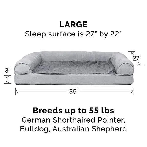 FurHaven Pet Dog Bed | Orthopedic Plush & Suede Sofa-Style Couch Pet Bed for Dogs & Cats, Gray, Large