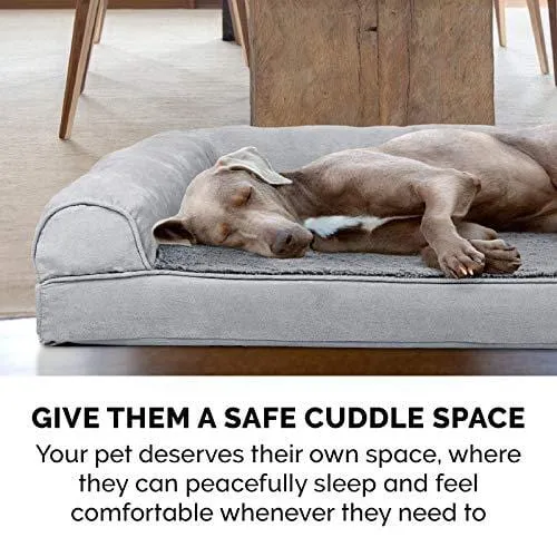 FurHaven Pet Dog Bed | Orthopedic Plush & Suede Sofa-Style Couch Pet Bed for Dogs & Cats, Gray, Large