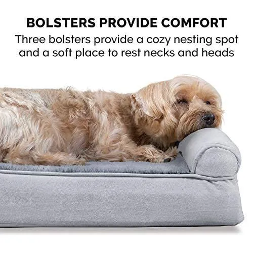 FurHaven Pet Dog Bed | Orthopedic Plush & Suede Sofa-Style Couch Pet Bed for Dogs & Cats, Gray, Large