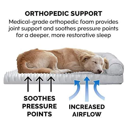 FurHaven Pet Dog Bed | Orthopedic Plush & Suede Sofa-Style Couch Pet Bed for Dogs & Cats, Gray, Large