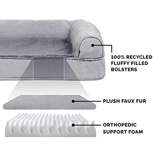 FurHaven Pet Dog Bed | Orthopedic Plush & Suede Sofa-Style Couch Pet Bed for Dogs & Cats, Gray, Large