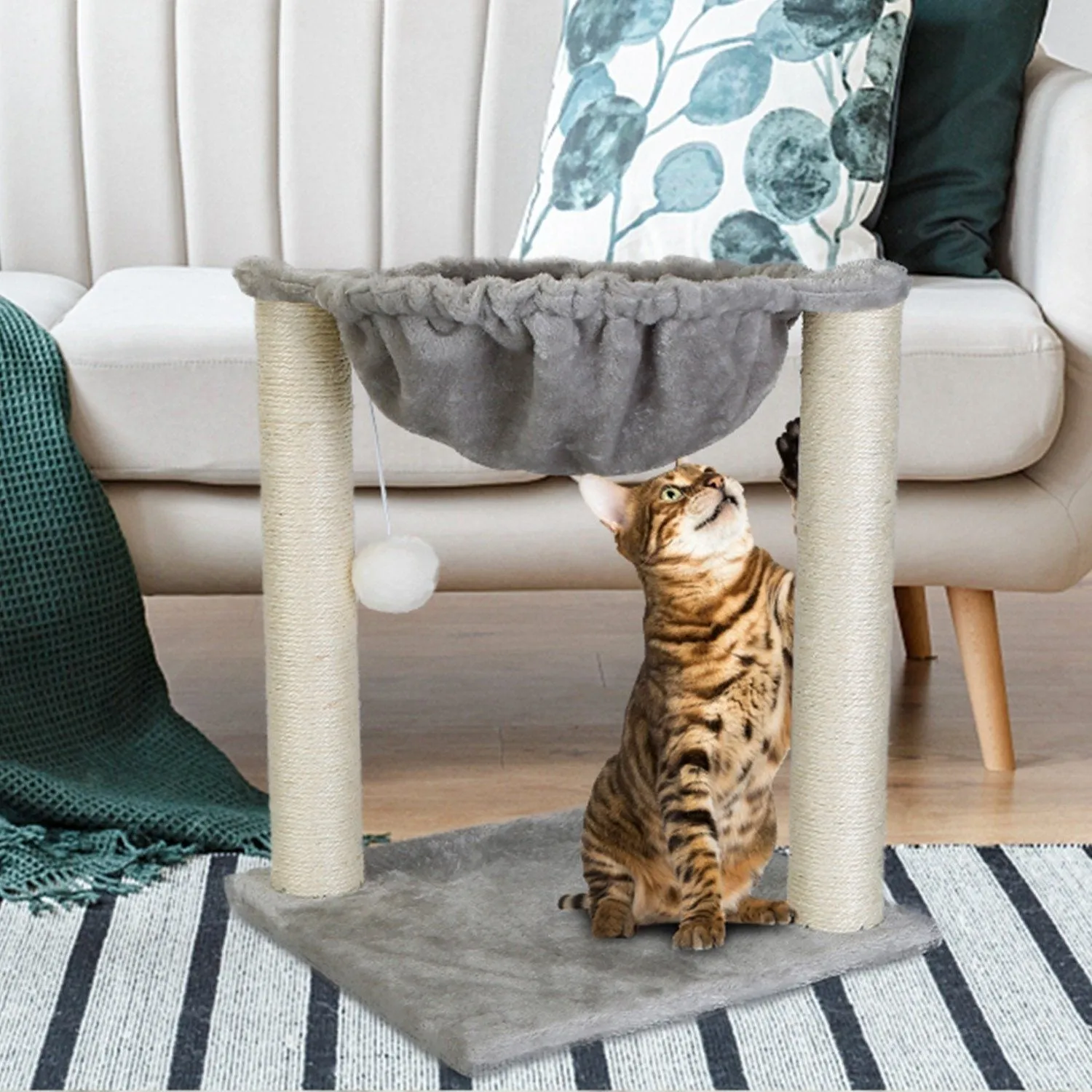 Fuzzy Kitten Scratching Post with Hammock