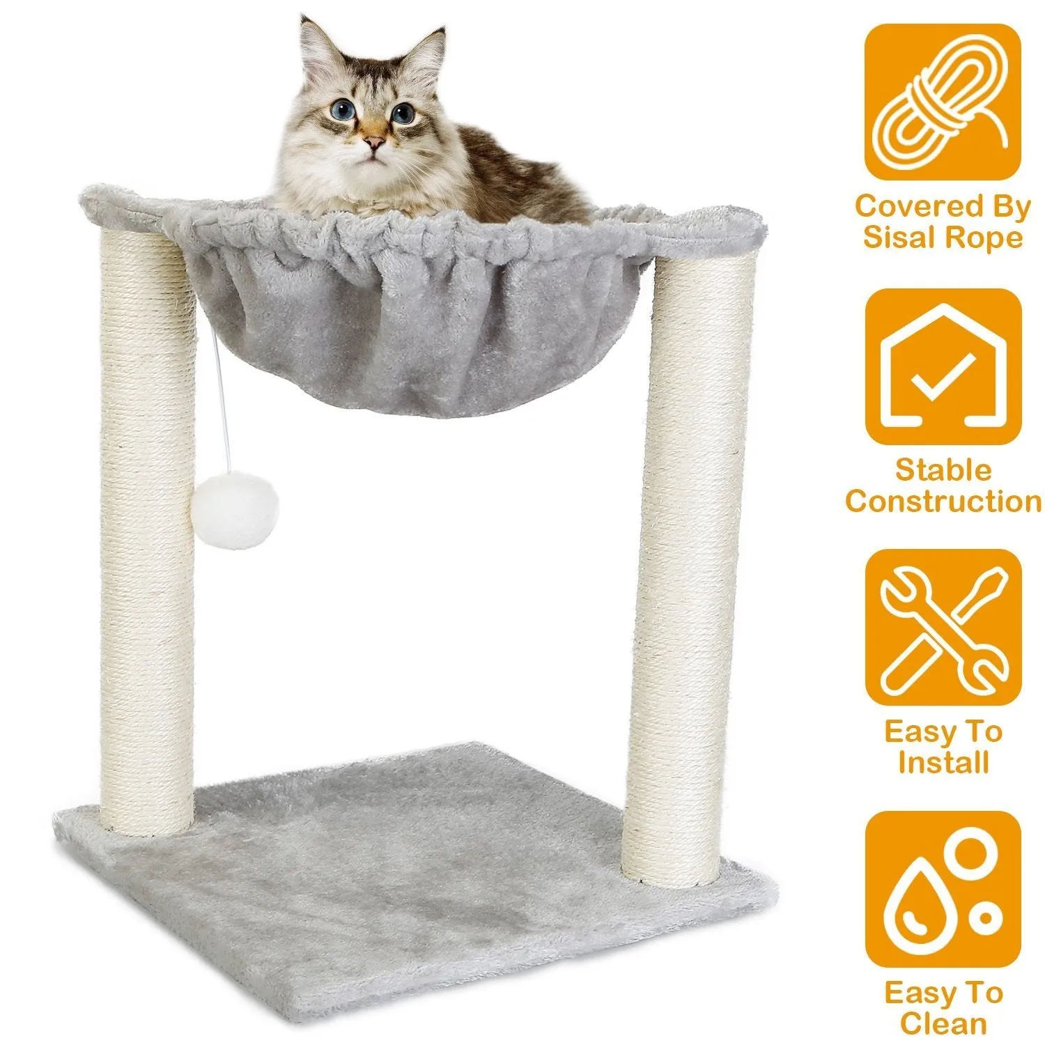 Fuzzy Kitten Scratching Post with Hammock