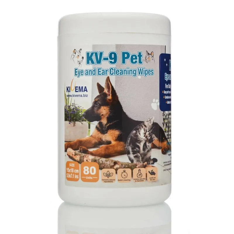 KIVEMA Dog Eye Wipes Tear Stain, Daily Cat Dog Eye Cleaner, Pet Tear Stain Remover Removes Dirt and Discharge Around The Eye and Ear Area (80 Wipes Jar)