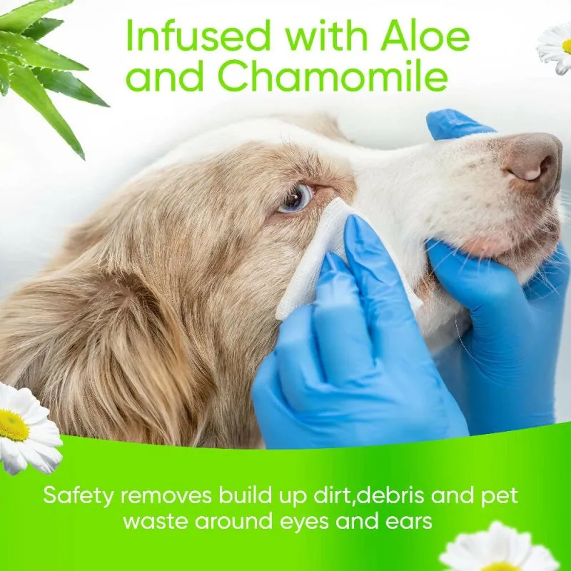 KIVEMA Dog Eye Wipes Tear Stain, Daily Cat Dog Eye Cleaner, Pet Tear Stain Remover Removes Dirt and Discharge Around The Eye and Ear Area (80 Wipes Jar)