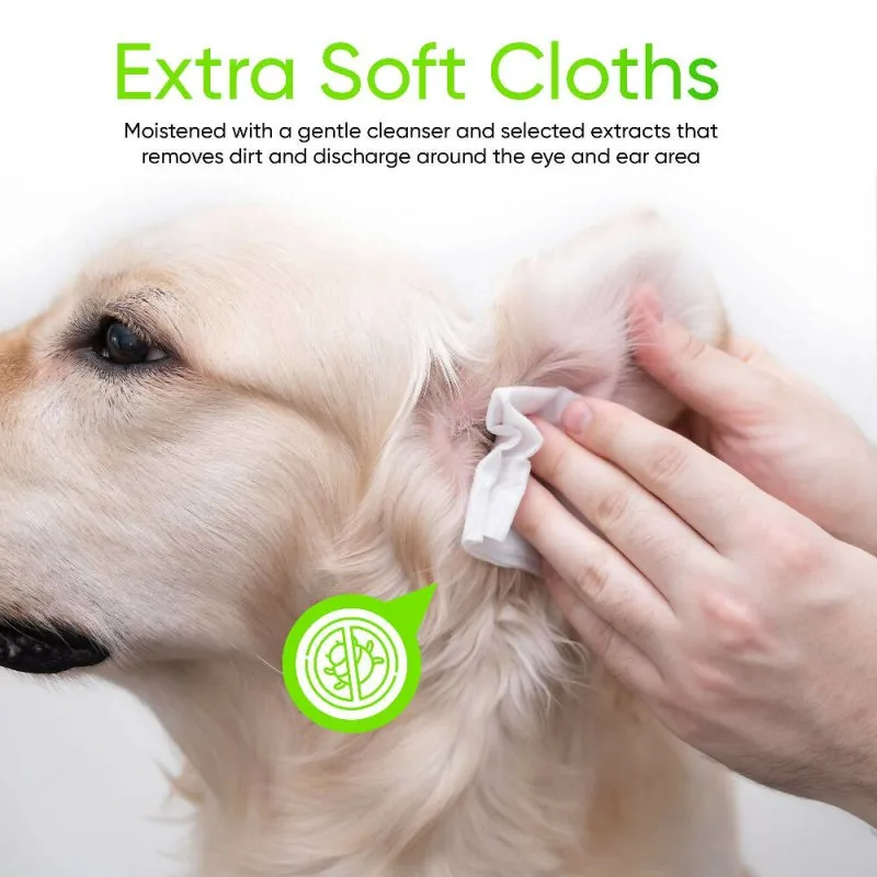 KIVEMA Dog Eye Wipes Tear Stain, Daily Cat Dog Eye Cleaner, Pet Tear Stain Remover Removes Dirt and Discharge Around The Eye and Ear Area (80 Wipes Jar)