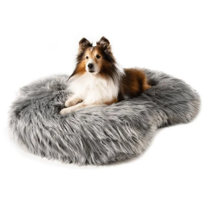 Paw Brands, PupCloud™ Faux Fur Memory Foam Dog Bed, Curve Charcoal Grey