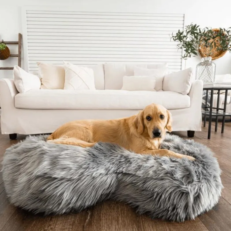 Paw Brands, PupCloud™ Faux Fur Memory Foam Dog Bed, Curve Charcoal Grey