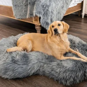 Paw Brands, PupCloud™ Faux Fur Memory Foam Dog Bed, Curve Charcoal Grey