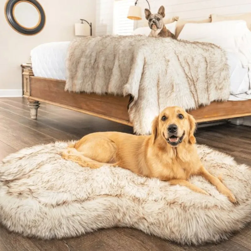 Paw Brands, PupCloud™ Faux Fur Memory Foam Dog Bed, Curve White