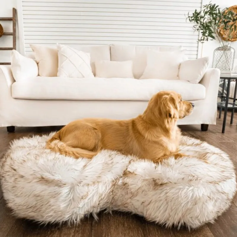 Paw Brands, PupCloud™ Faux Fur Memory Foam Dog Bed, Curve White