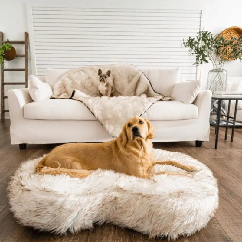Paw Brands, PupCloud™ Faux Fur Memory Foam Dog Bed, Curve White