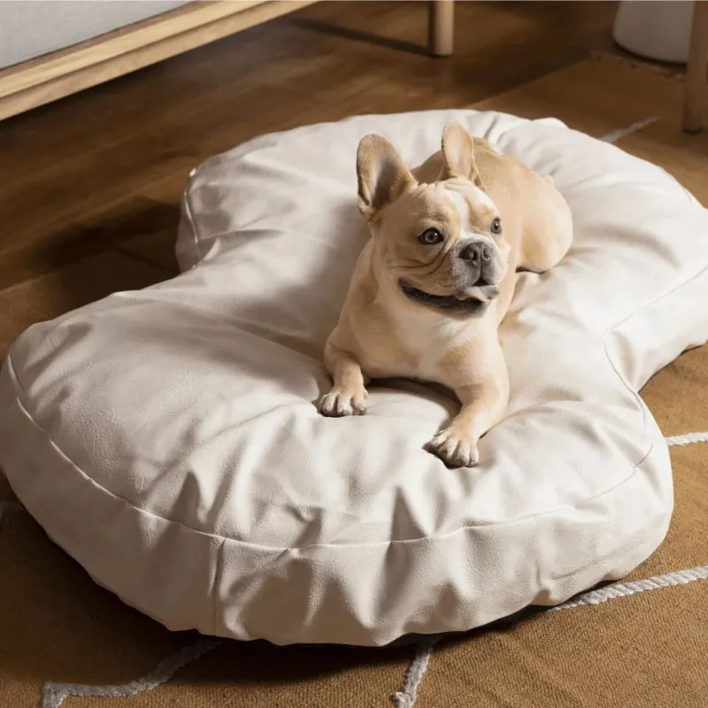 Paw Brands, PupCloud™ Faux Leather Memory Foam Dog Bed, Cream