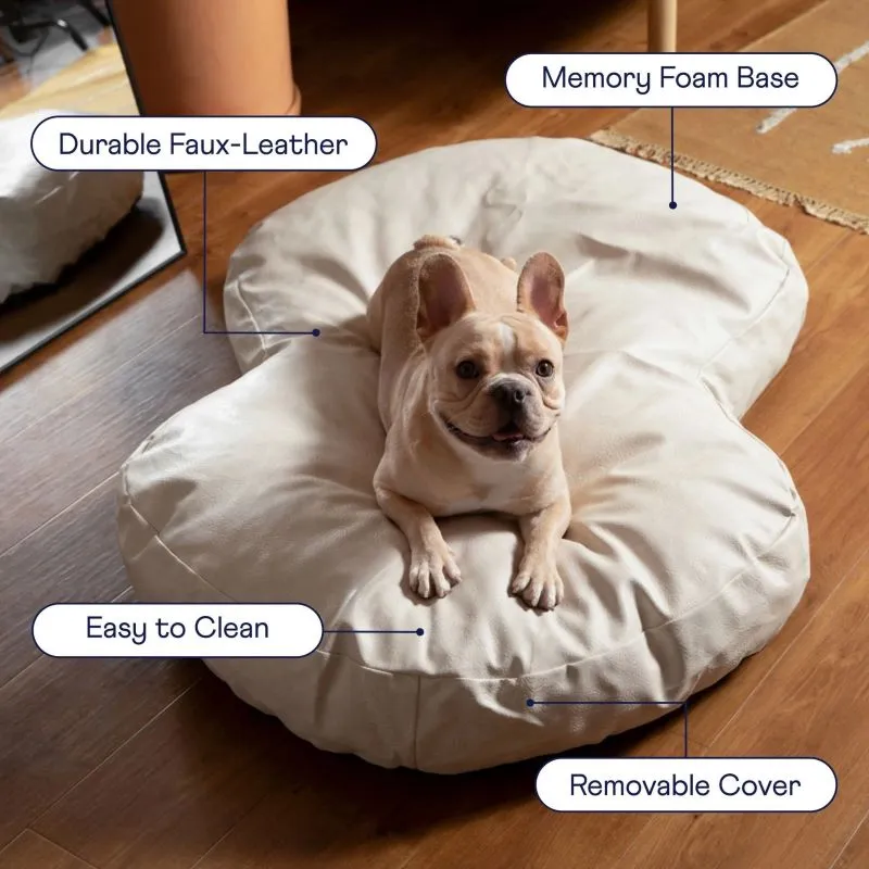 Paw Brands, PupCloud™ Faux Leather Memory Foam Dog Bed, Cream