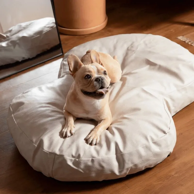Paw Brands, PupCloud™ Faux Leather Memory Foam Dog Bed, Cream