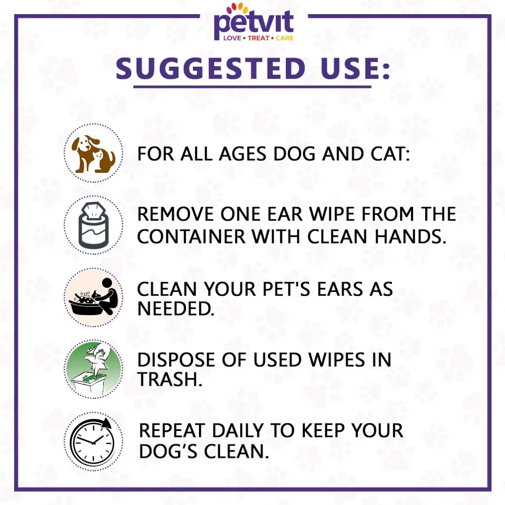 Petvit Ear Cleansing Wipes for Dogs and Cats