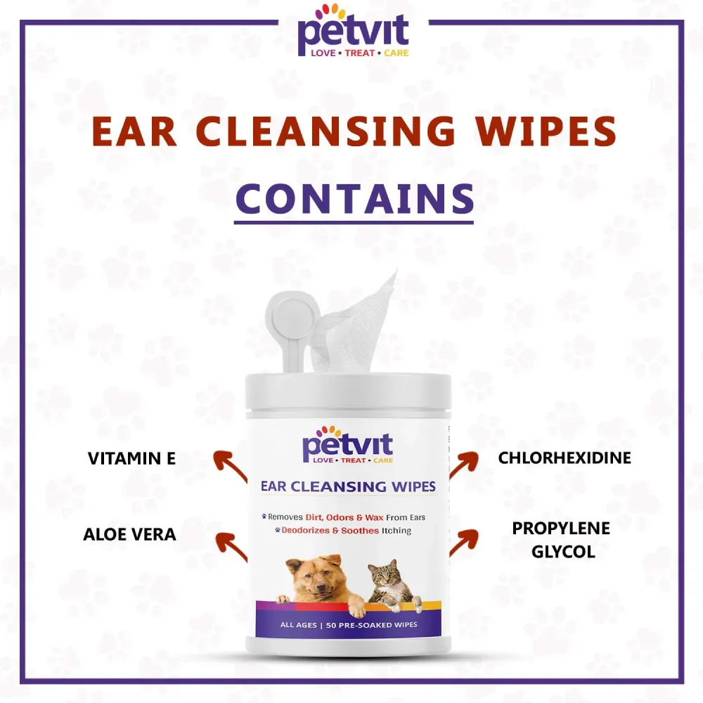 Petvit Ear Cleansing Wipes for Dogs and Cats