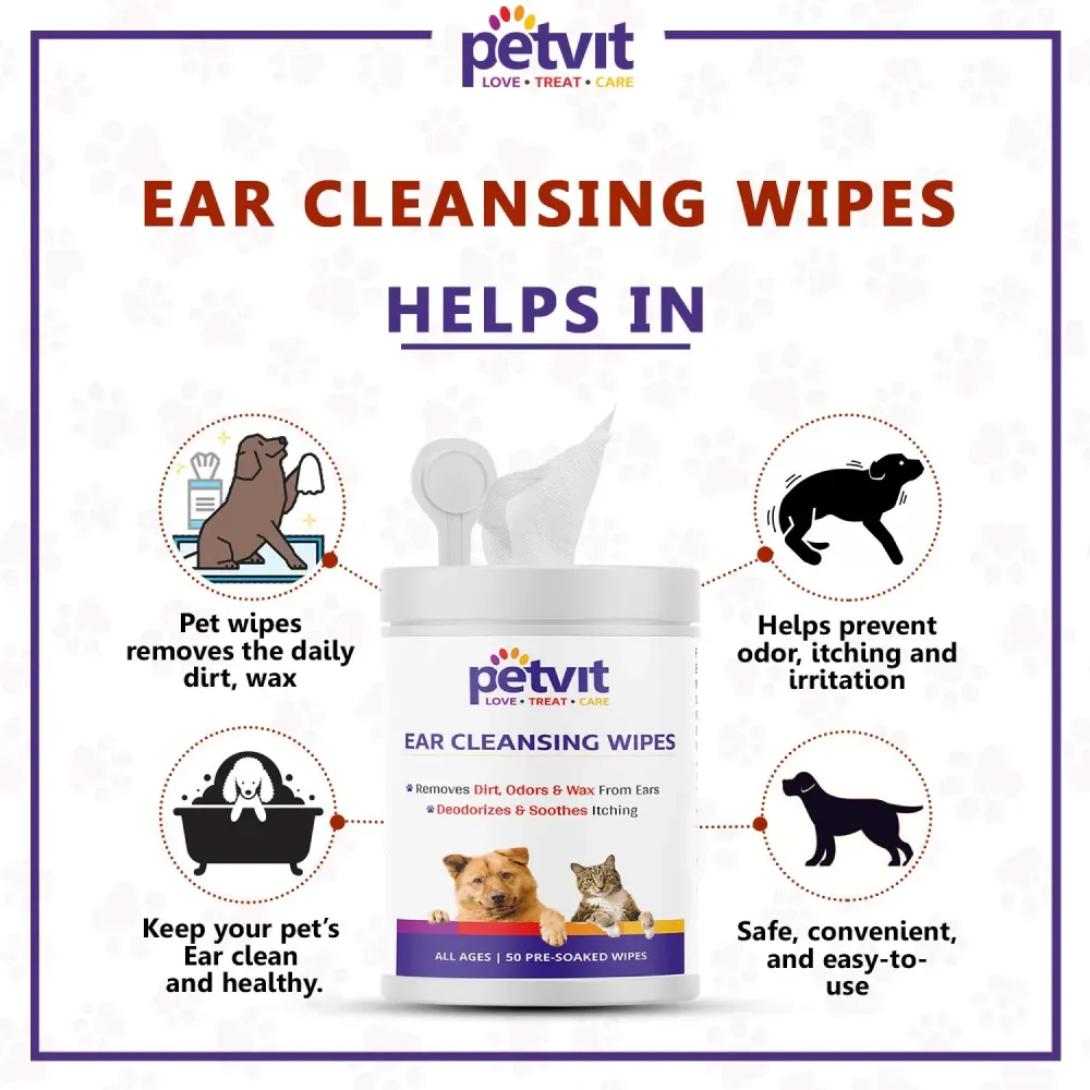 Petvit Ear Cleansing Wipes for Dogs and Cats