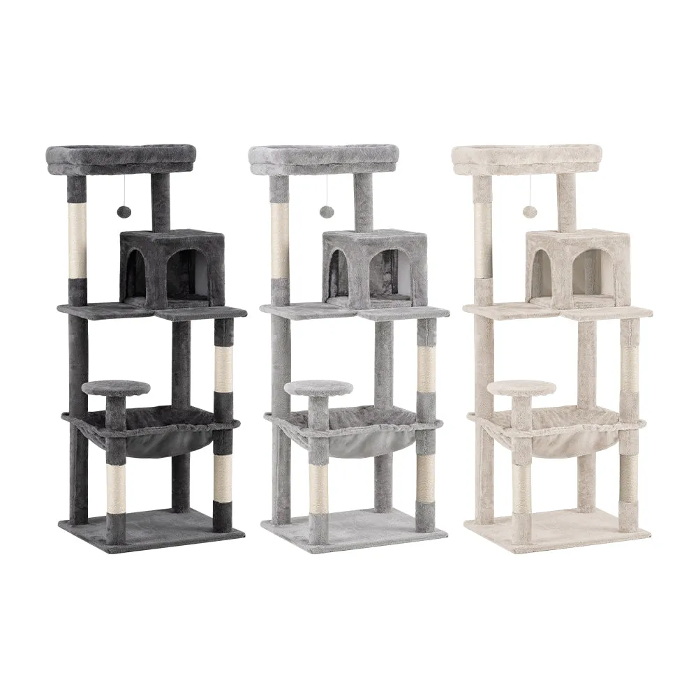 Petzly Cat Tree Tower Scratching Post Scratcher Condo 142cm Beige/Dark Grey/Grey