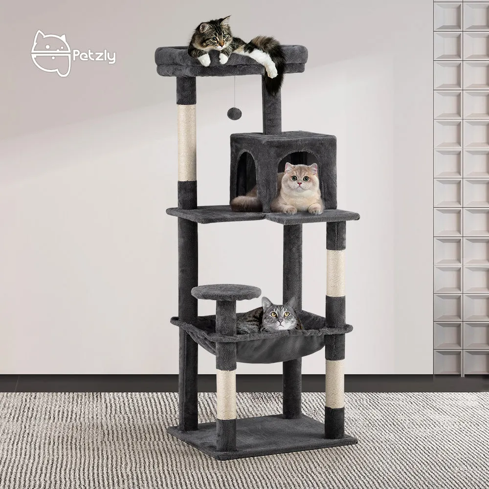 Petzly Cat Tree Tower Scratching Post Scratcher Condo 142cm Beige/Dark Grey/Grey