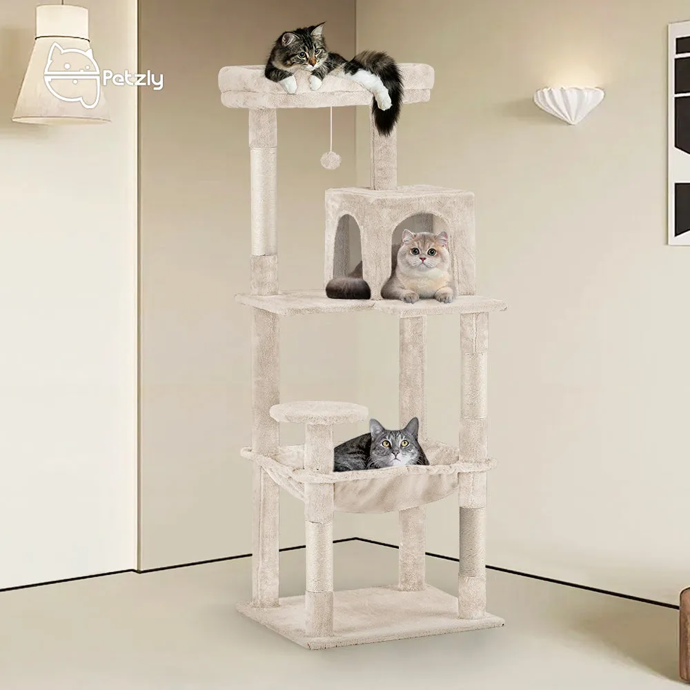 Petzly Cat Tree Tower Scratching Post Scratcher Condo 142cm Beige/Dark Grey/Grey