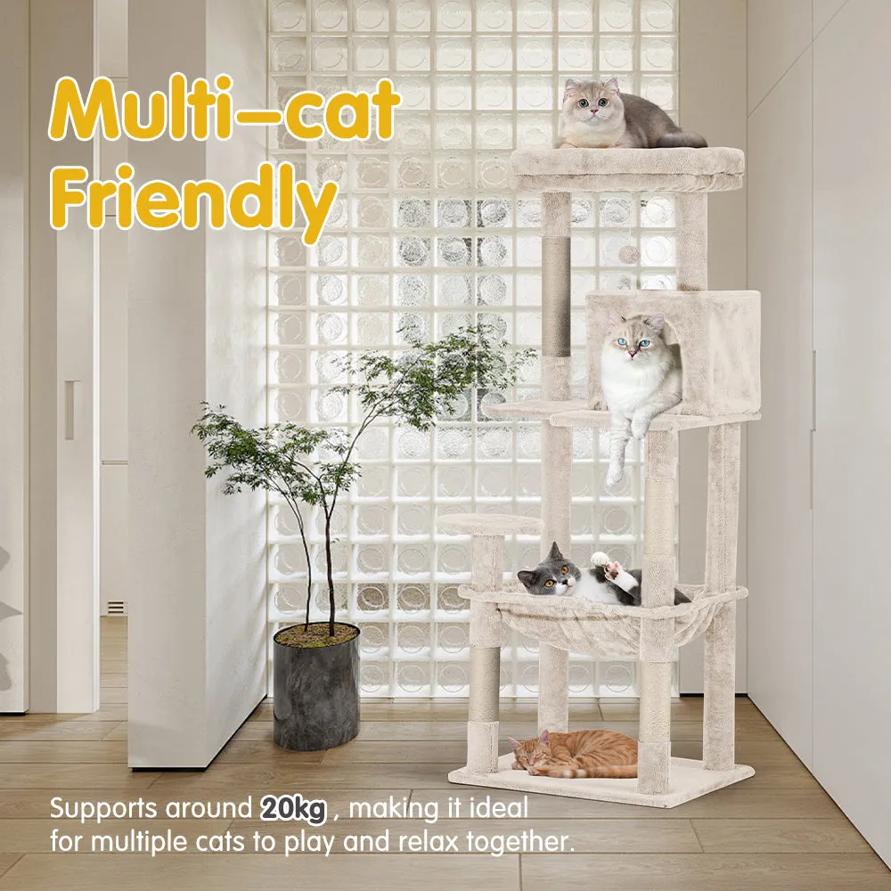 Petzly Cat Tree Tower Scratching Post Scratcher Condo House Bed 142cm Beige