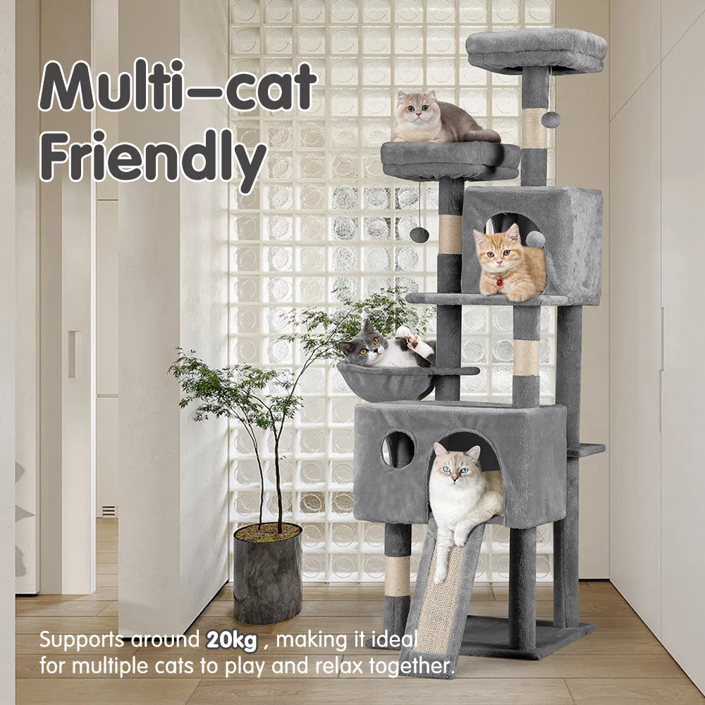 Petzly Cat Tree Tower Scratching Post Scratcher Condo House Bed 164cm Grey