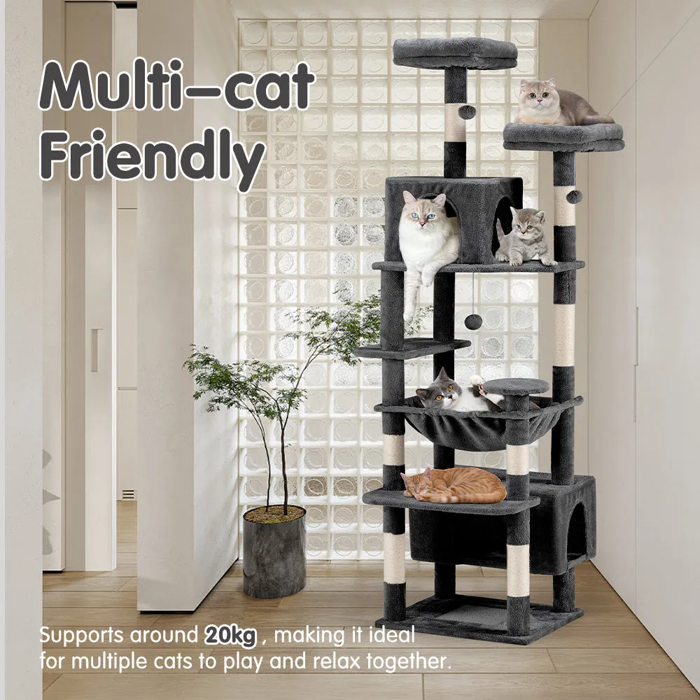 Petzly Cat Tree Tower Scratching Post Scratcher Condo House Bed 180cm Dark Grey