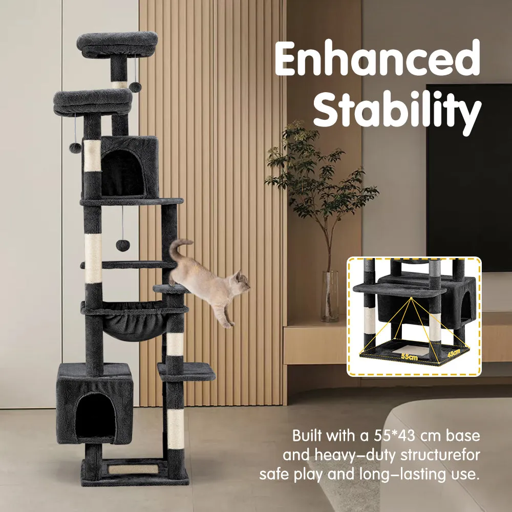 Petzly Cat Tree Tower Scratching Post Scratcher Condo House Bed 180cm Dark Grey