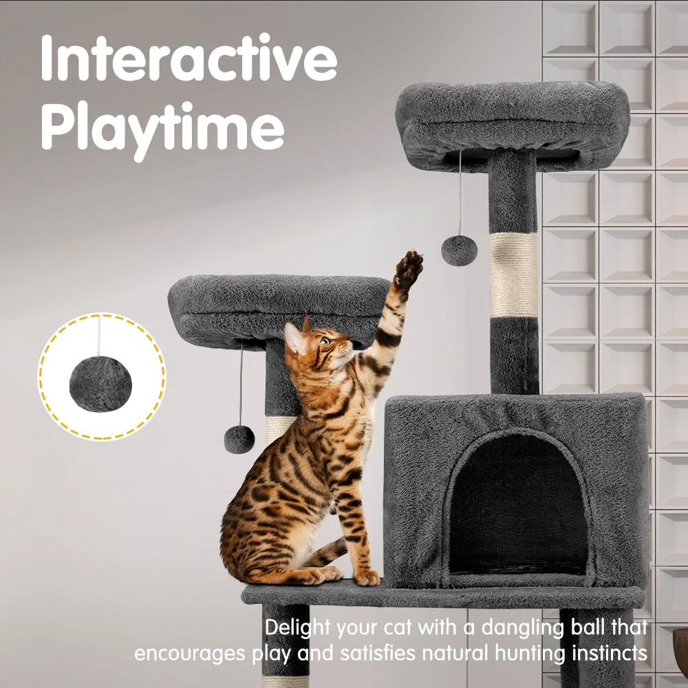 Petzly Cat Tree Tower Scratching Post Scratcher Condo House Bed 180cm Dark Grey
