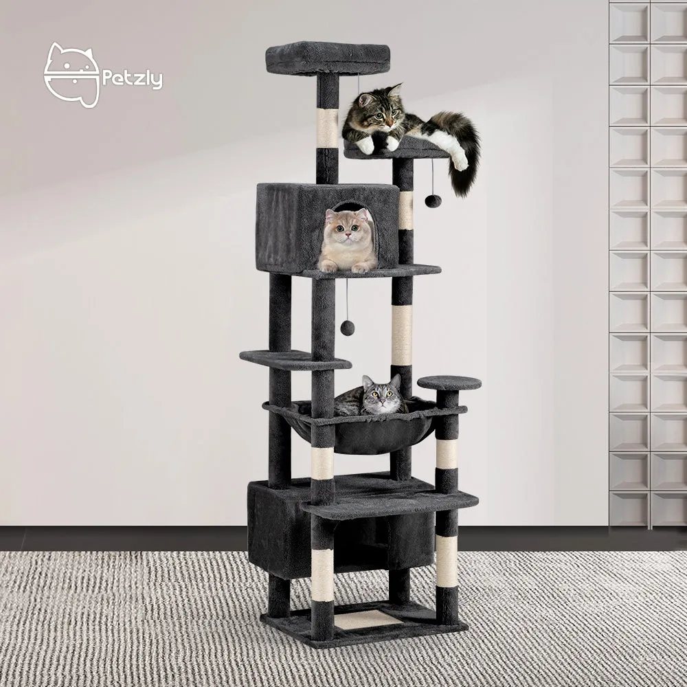 Petzly Cat Tree Tower Scratching Post Scratcher Condo House Bed 180cm Dark Grey