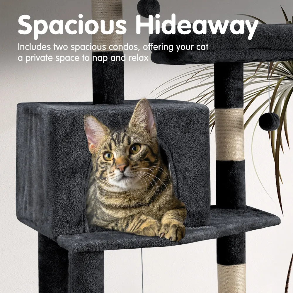 Petzly Cat Tree Tower Scratching Post Scratcher Condo House Bed 180cm Dark Grey