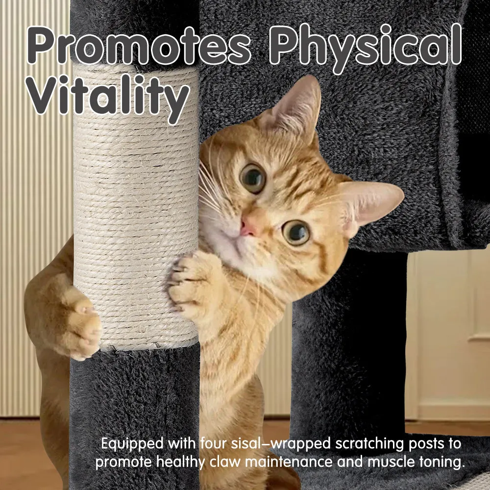 Petzly Cat Tree Tower Scratching Post Scratcher Condo House Bed 180cm Dark Grey
