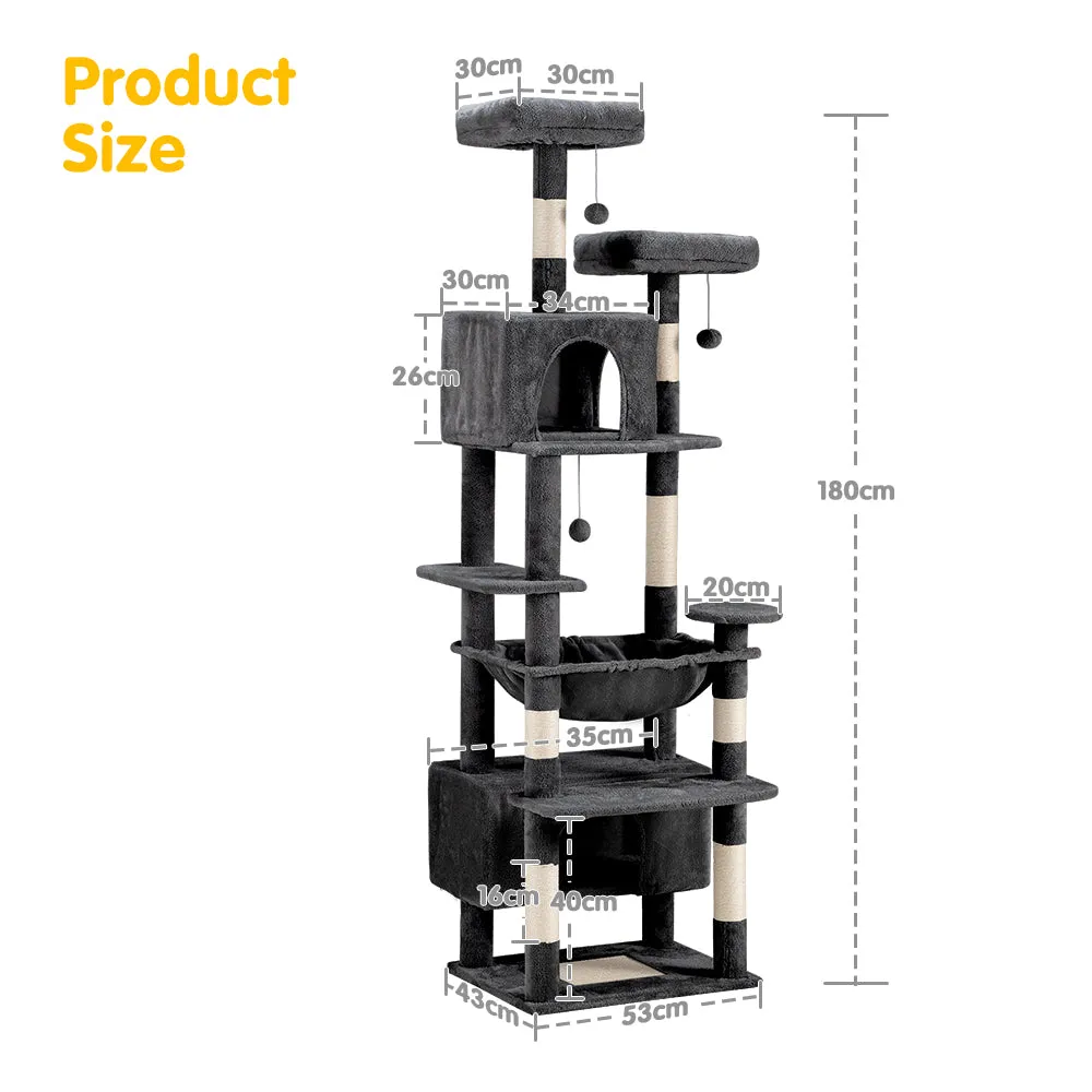 Petzly Cat Tree Tower Scratching Post Scratcher Condo House Bed 180cm Dark Grey