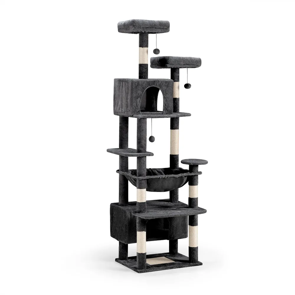 Petzly Cat Tree Tower Scratching Post Scratcher Condo House Bed 180cm Dark Grey